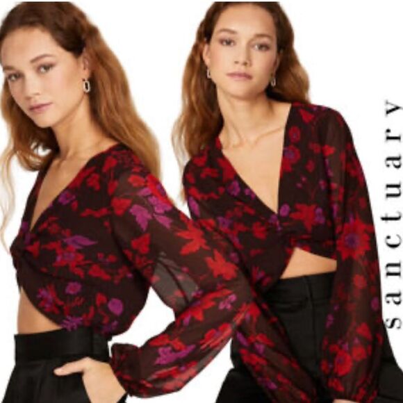 Sanctuary Floral Twist Front Crop Top - Picture 2 of 7